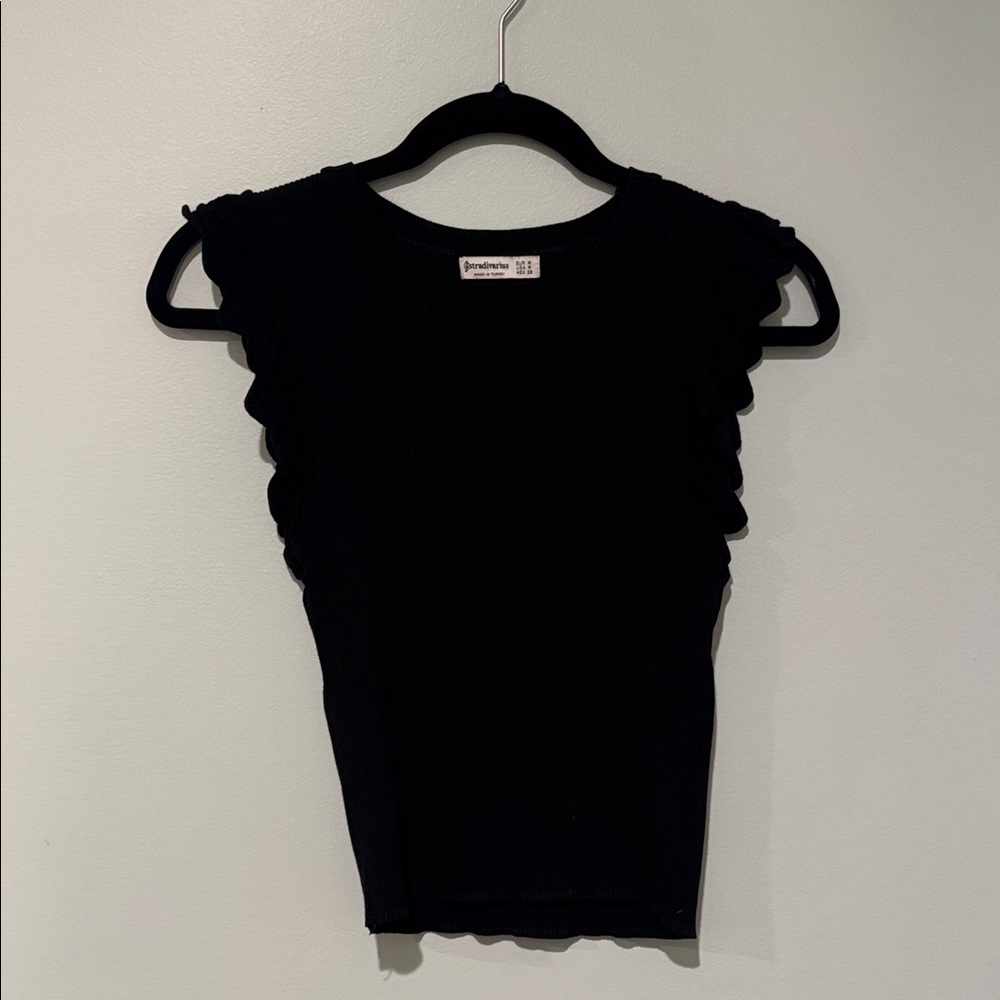 Stradivarius Black Ruffle Tank Top